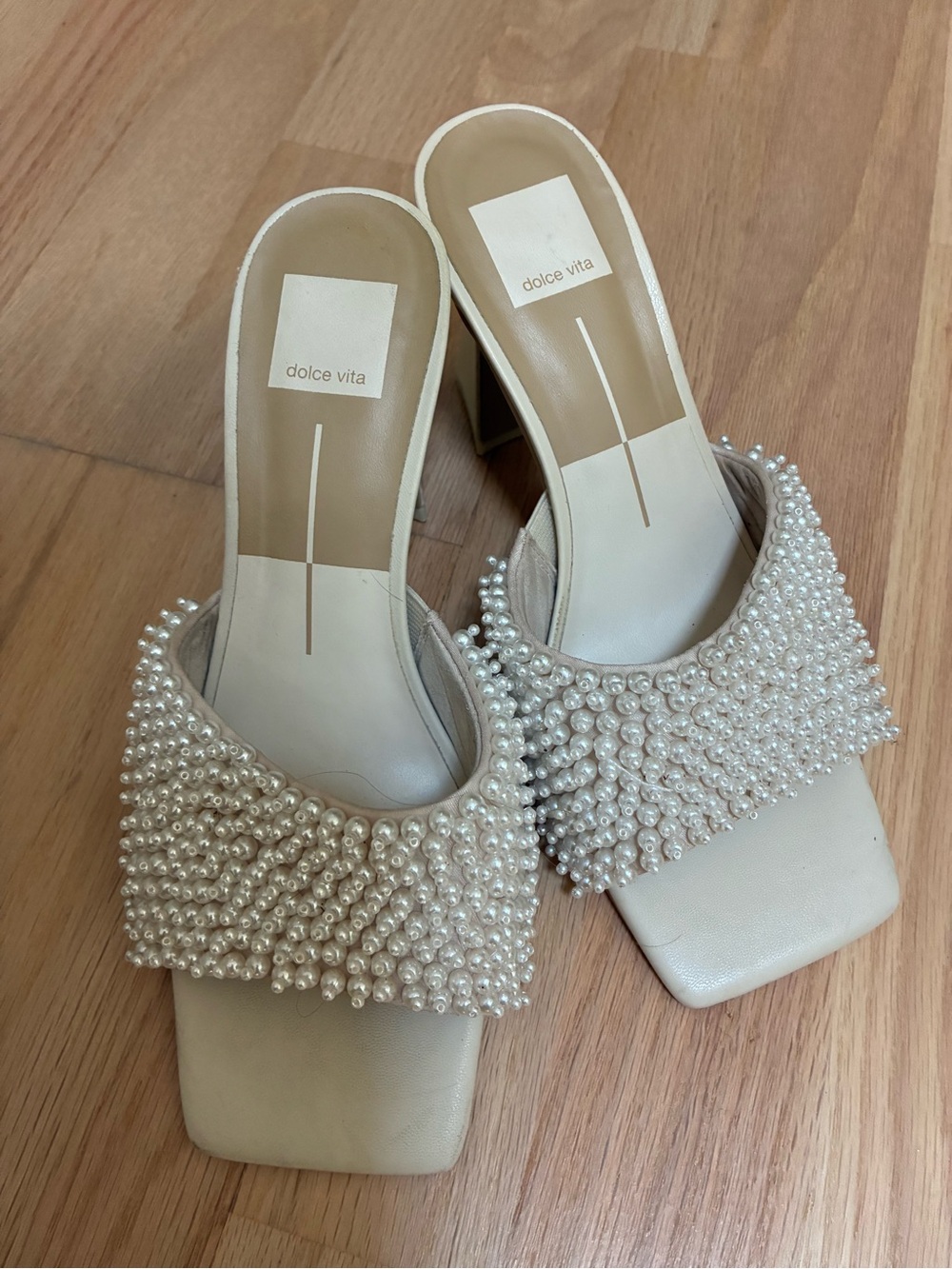 Dolce Vita Ivory Pearl-Embellished Slide Heels
